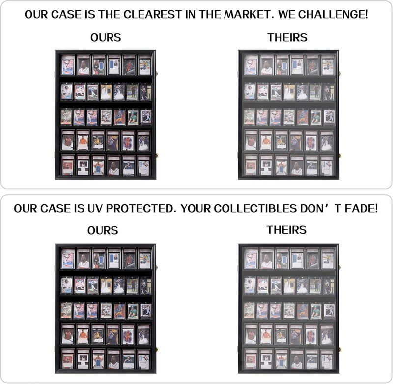 VERANI 35 Baseball Card Display Case - Graded Sports Card Display Frame - Holds Sport Cards with UV Protection Clear View Lockable Wall Cabinet for Football Basketball Hockey Trading Card Large Black - Image 4